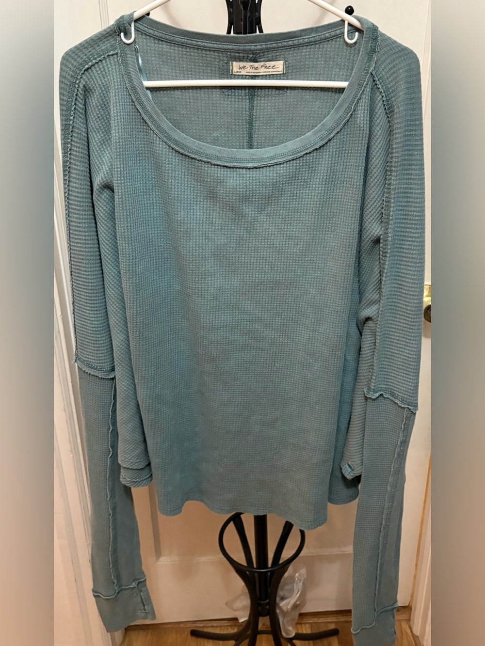 We The Free Light Teal Waffle Thermal Long Sleeve Top Size Large